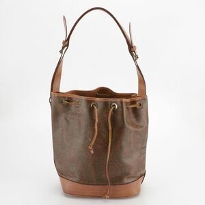 Vintage ETRO Milano Paisley Leather Drawstring Bucket Bag